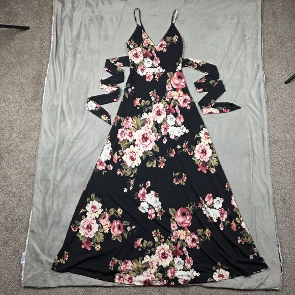 Windsor Black Pink Floral Maxi Dress S make an offer - Picture 4 of 9
